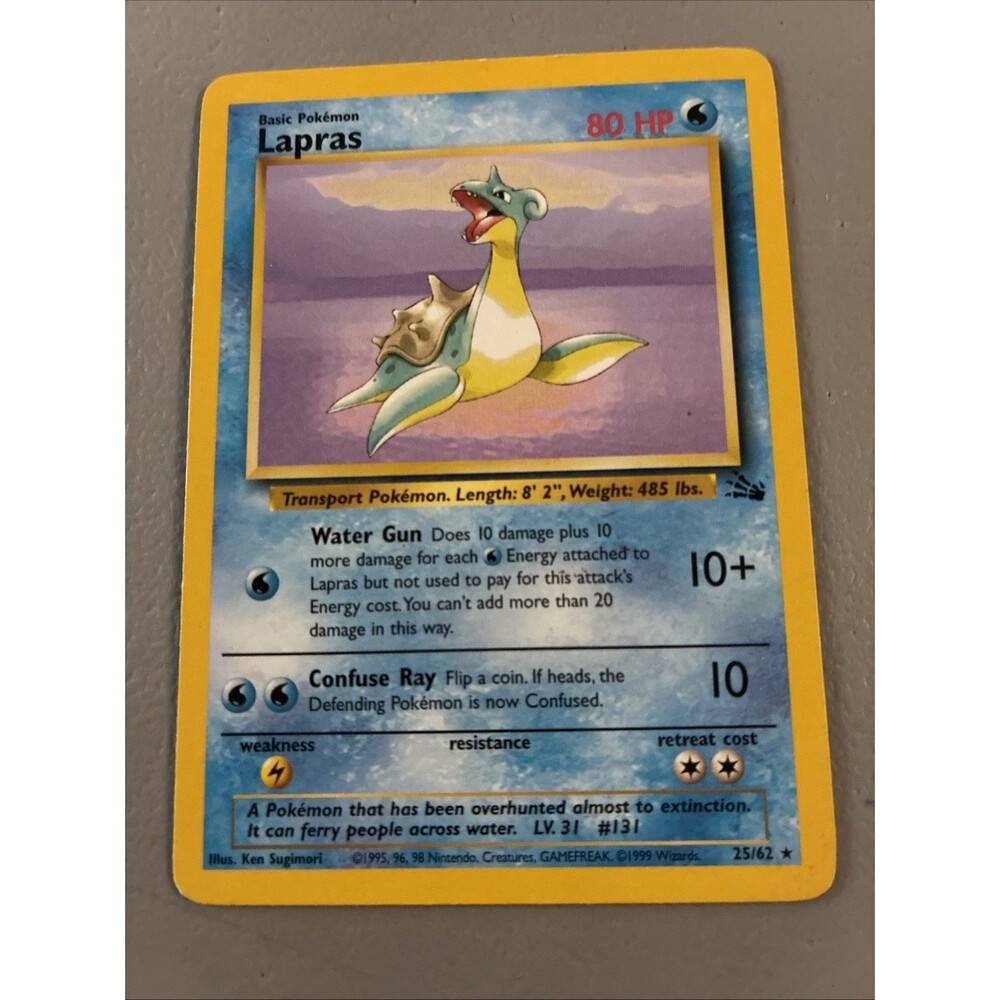 Lapras 25/62 Fossil Unlimited Rare Pokemon Card Non-Holo Ken Sugimori LP PO84
